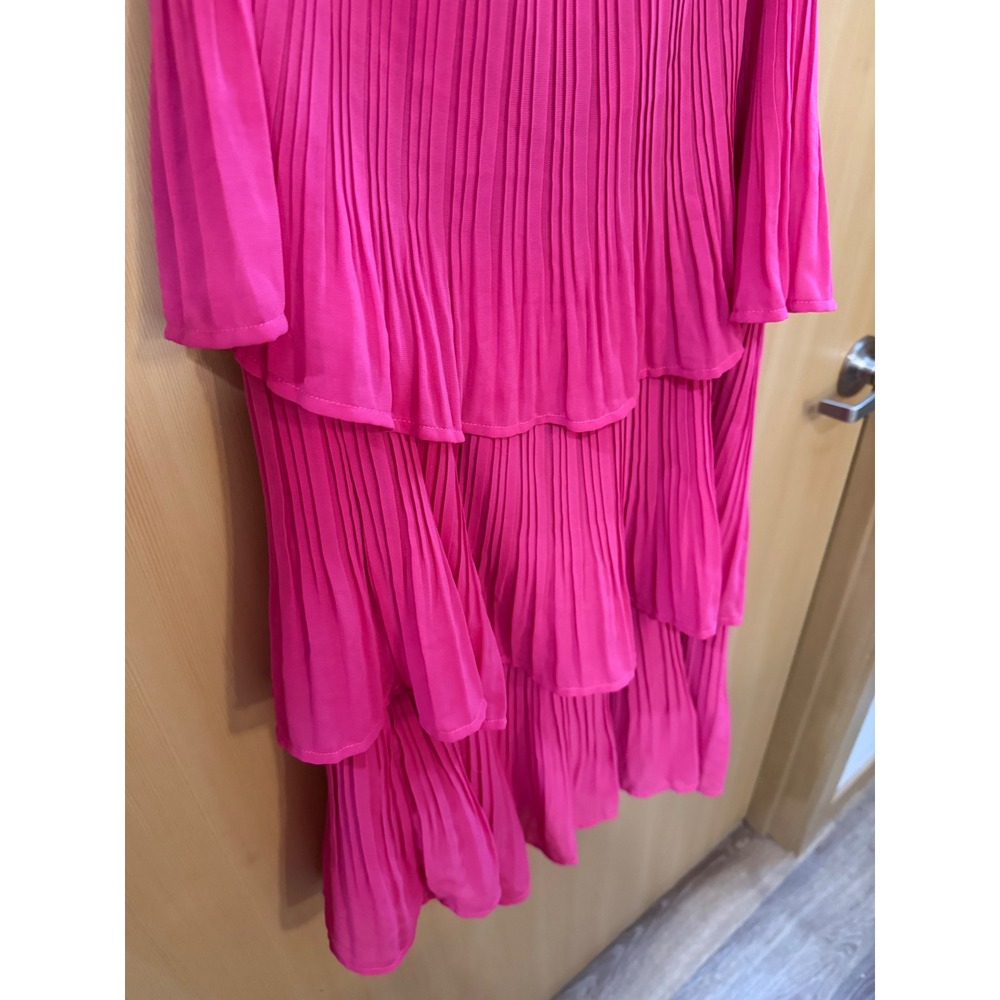 Hot Pink Pleated Tiered Midi Skirt Ruffle Layered Accordion Bright Fuchsia - Picture 3 of 5